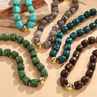 Collier à perles en forme de boule en acier inoxydable pour femmes, cadeau, bijoux de mode en résine multicolore