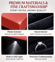 Boîte à bijoux en velours plastique personnalisée avec éclairage LED, emballage cadeau en gros pour célébration romantique, occasion spéciale, cadeau