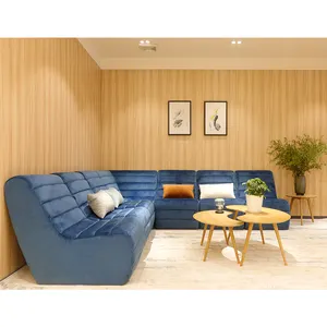 Design Sofas Living Room Home Furniture Wood Frame Corner Sofa Design Modern Tufted Lounge 7 Seater L-Shaped Blue Velvet Sectional Sofa Set