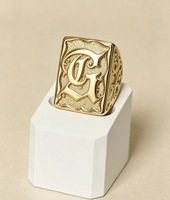 Bague carrée géométrique rétro en laiton plaqué or 14/18 carats ZH Luxury, 26 lettres, unisexe, accessoires de mode hip-hop pour fêtes