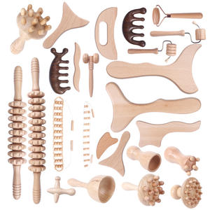 Ensemble d'outils de massage en bois de hêtre massif pour le débloquage des méridiens, comprenant un outil Gua Sha et un rouleau de massage musculaire - Product Image 1