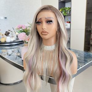 Venta al Por Mayor de Pelucas Sintéticas de 22 Pulgadas de Largo, Color Rubio Ceniza con Reflejos Arcoíris, para Mujer - Product Image 6