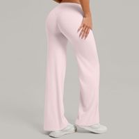Legging de yoga taille haute personnalisé avec logo, coupe droite et large, pour l'entraînement et le fitness, avec bas évasé, grande taille pour femme