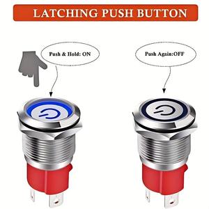 Kendinden kilitleme su geçirmez LED aydınlatmalı anlık basmalı düğme anahtarı 5V 12V 220V 220V 12/16/19/22mm Metal IP65 - Product Image 4