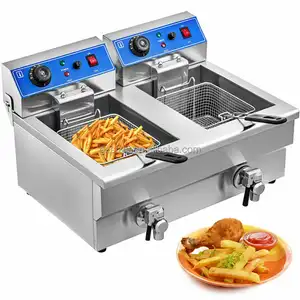 Commercial Restaurant Kitchen Frying Machine 2 Tank 2 Basket Electric Chicken Fries Fat Deep Fryer