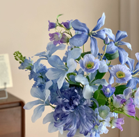 Buket Bunga Peony Biru Prancis untuk Ruang Tamu, Vas Rangkaian Bunga Seni Buatan Tangan, Dapat Dicuci, Ramah Lingkungan, Mewah, Kelas Atas