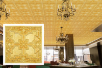 Faux étain peint PVC carreaux de plafond Design moderne PL16 doré facile à installer panneaux muraux 3D pour centre commercial salle de bain hôtel