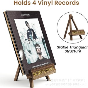 Wooden CD DVD Holder Tripod Desktop Album Vinyl <b>Record</b> Display Rack Living Room Storage <b>Stand</b> - Product Image 3