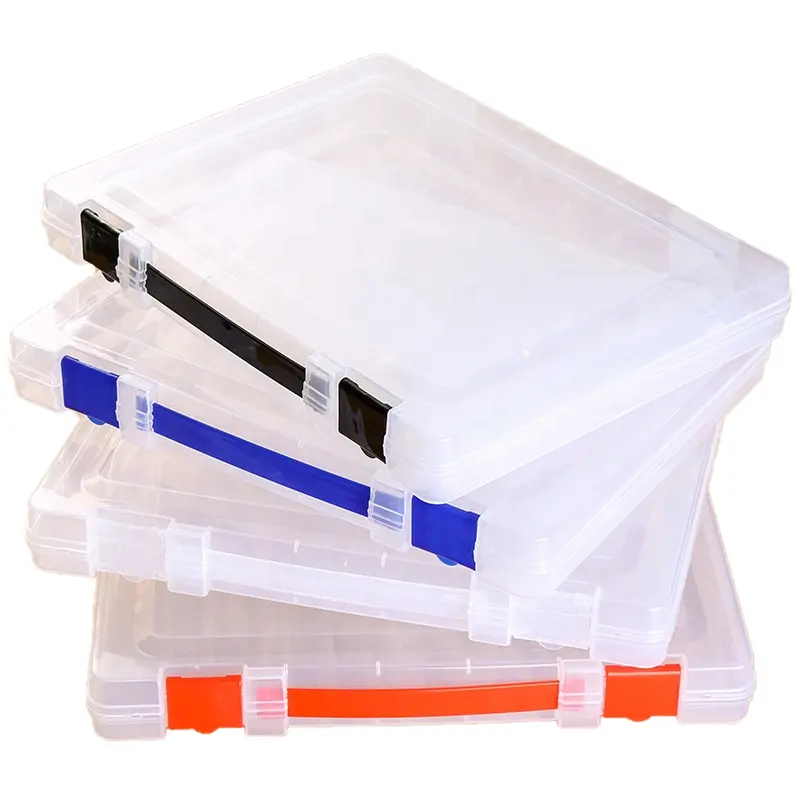 Boîte de rangement transparente A4, personnalisé, en plastique écologique, organisateur de bureau, étui de documents, boîtes de rangement avec couvercle et poignée