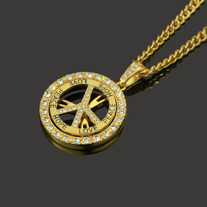 패션 환경 보호 힙합 남성용 회전 링 보그 크리스탈 HOPE PEACE LOVE 펜던트 주얼리 골드 목걸이 - Product Image 5