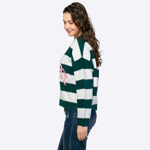 Maglione Natalizio Personalizzato da <span class=keywords><strong>Donna</strong></span> con Strisce Glitterate, Scollo a V, Spalle Scivolate, Vestibilità Ampia e Patch con Lettere - Produttore - Product Image 5