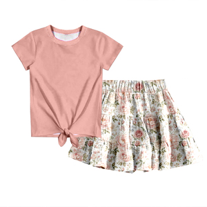 <b>Milk</b> Silk Girls Tie Front Top & Skirt Set,Custom Allover Print Kids 2 Piece Outfit - Product Image 2
