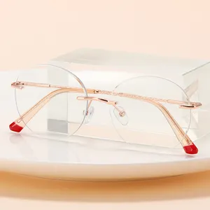 95982リムレスラウンドメガネフレーム女性高級ブランド光学眼鏡フレームレディースファッションメタル高品質アイウェア