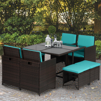 Ensemble de meubles de jardin en rotin pour repas en plein air, table et 4 chaises pour cour, véranda, bord de piscine, balcon