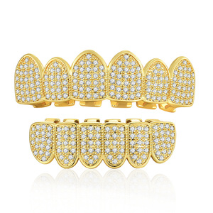 Grillz dentaire Hip Hop unisexe incrusté de zircon, bijoux de fête au design géométrique, style Iced Out - Product Image 5