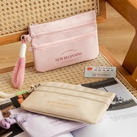 Portefeuille de voyage multi-poches à 3 fermetures éclair en tissu Oxford avec dragonne moelleuse et mignonne, porte-cartes portable pour passeport et documents – Vente en gros
