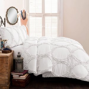 Shabby Bộ Chăn Ga Gối Có Họa Tiết Nhún Bèo Sang Trọng Cỡ King, Màu Trắng, 3 Chiếc - Product Image 5