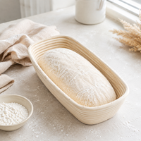 Panier de levage en rotin naturel fait main avec doublure personnalisée pour boulangeries de pâte au levain et programmes de vente au détail