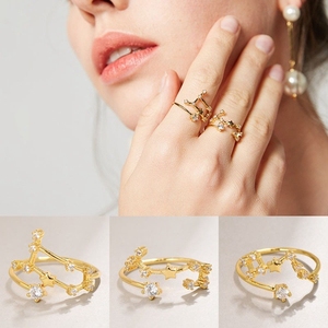 매력 웨딩 파티 패션 쥬얼리 골드 구리 라인 석 조정 스타 조디악 반지 - Product Image 4