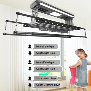 Smart Ceiling Clothes Rack With Led <b>Light</b> Voice Control Telescopic Metal Drying Rack For Balcony Laundry Storage - Product Image 1