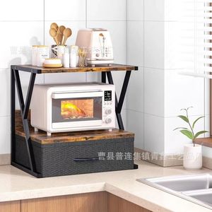 Étagère de rangement combinée en fer et bois à 3 niveaux avec tiroir pour l'organisation du comptoir de cuisine ou du bureau - Product Image 1