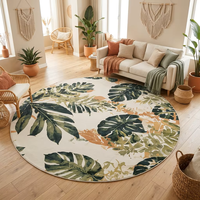 Tapis moderne en polyester imprimé motif botanique tropical, grand tapis de salon à feuilles de palmier vertes, fabriqué à la machine, à poils ras