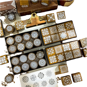 8 Per Box Cutting Wooden Seal Patterned Cover Mandala Simple Multifunction Digital Printing Handmade Journal Seal for Back