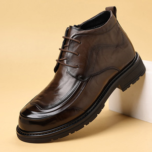 Men Genuine Leather <b>Ankle</b> Boots Round Toe Warm Plush Lining Rubber Outsole Winter Snow Boots - Product Image 1