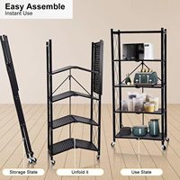 Étagères de rangement pliables en métal à 5 niveaux avec roulettes, chariot mobile noir pour cuisine, entrepôt, patio, garde-manger, sous-sol