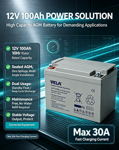 <span class=keywords><strong>Batterie</strong></span> au plomb scellée VELA <span class=keywords><strong>12V</strong></span> <span class=keywords><strong>100AH</strong></span> LFP12100, technologie <span class=keywords><strong>GEL</strong></span>, cycle profond, pour stockage solaire et station de télécommunications - Product Image 1