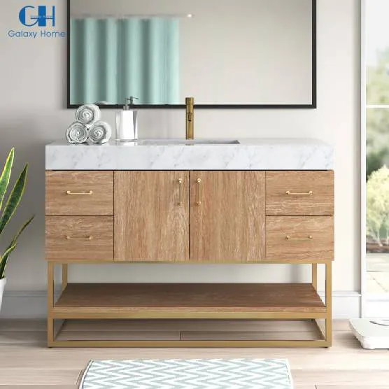 Freestanding pannello di stile bagno mobile mobile mobile con singolo e doppio lavabo e specchio lavabo per il bagno dell'hotel