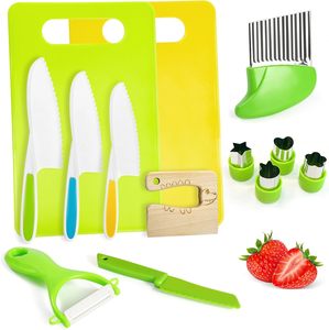 Couteau de cuisine en plastique pour enfants couteaux pour tout-petits fruits sûrs gants de cuisine véritables bords dentelés couteau à fruits de chef en bois pour enfants costume - Product Image 1