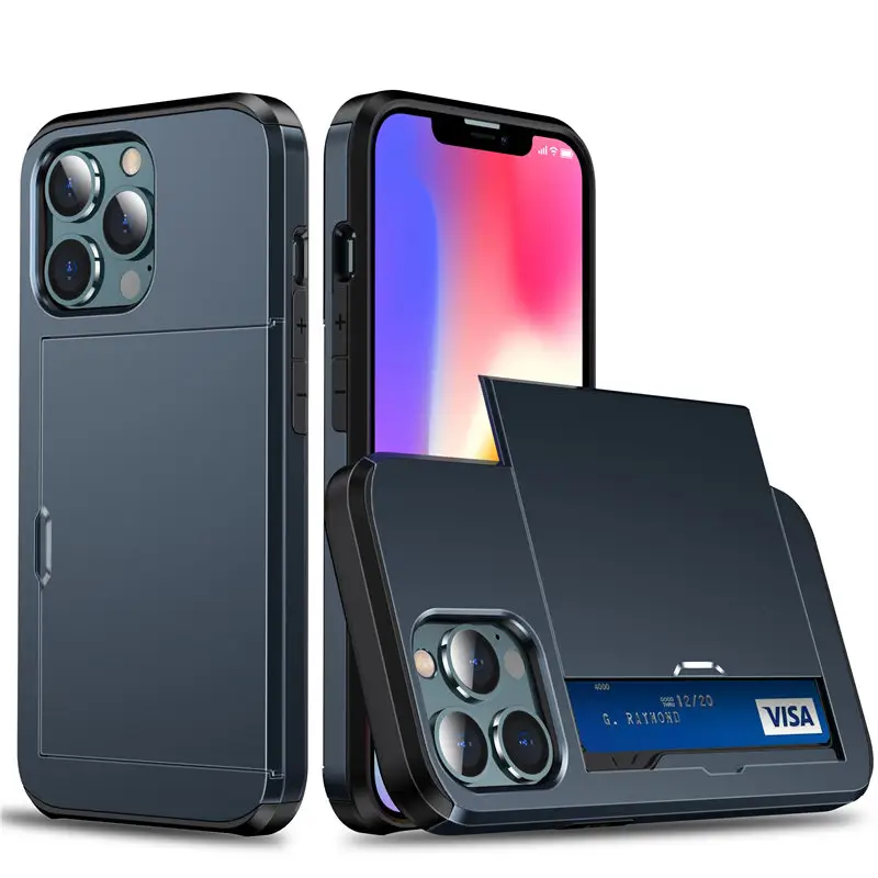 Casing ponsel TPU 2 dalam 1, pelindung HP tahan guncangan, penutup kartu untuk iphone 15 Pro Max 14 Pro 13 14 Plus 12 11 XS MAX