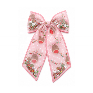 Fiocchi Premium in <span class=keywords><strong>Tulle</strong></span> con Cuciture Overlock Rosa, Perline a <span class=keywords><strong>Fiocco</strong></span> di Neve e Stampa Renne, Decorazioni Natalizie - Product Image 2