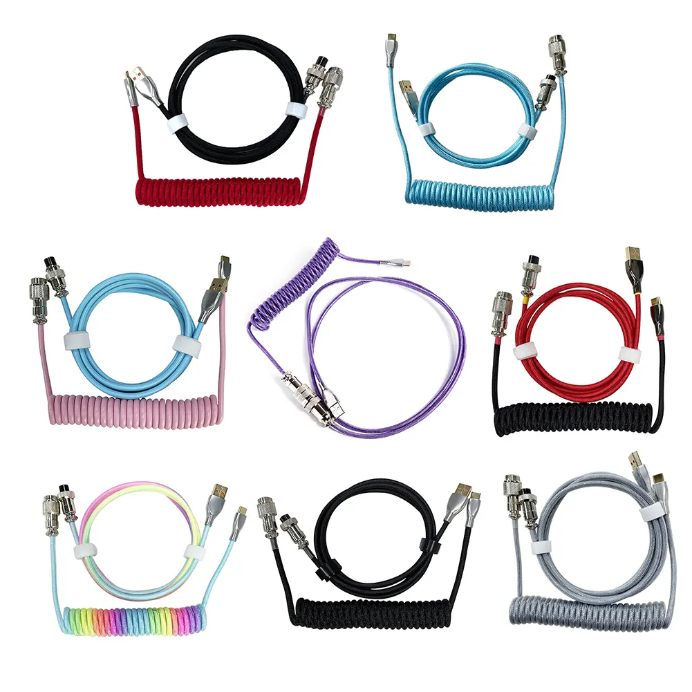 Type C USB Cable 104keys Mechanical Keyboard Computer Type-C USB Aviator Cable Spring Aviation Coil Cord Keyboard Accessories