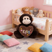 Peluche de Mono con Corazón Personalizado, Peluche Suave Bordado Especial para Regalo, Venta al por Mayor, Peluche con Certificación CE