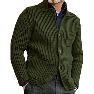 European American Acrylic Solid Single Breasted Winter Anti-Pilling Sweater Coat Vertical Collar Slim-fit Ribbed Hem Knitted - Product Image 3