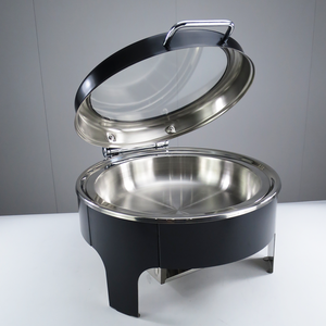Estufa de buffet de pies redondos, suministros para restaurante, producto de plato de frotamiento, calentador de alimentos negro con ventanas - Product Image 4