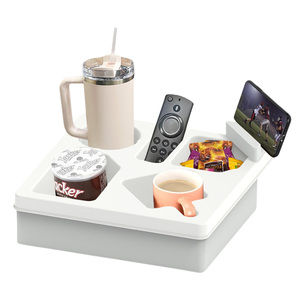 Waterproof Non-Slip Silicone Cup Holder Tray w/ Rotatable Phone Holder for Snacks Drinks Remote Sofa Bed <b>Car</b> Beach, Black/White - Product Image 1