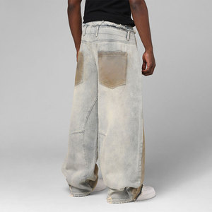 Jean baggy YUCE de haute qualité, style vintage, délavé, effet usé, streetwear, pour homme - Product Image 4