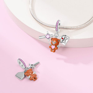Colgantes de Corazón Romántico con Alas, Plata <span class=keywords><strong>925</strong></span>, Diseño Esmaltado con Efecto Goteo de Aceite, Abalorios de Moda DIY para Pulseras de Mujer - Product Image 6