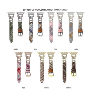 Cinturino in pelle di lana con giunto a farfalla per <span class=keywords><strong>Apple</strong></span> <span class=keywords><strong>Watch</strong></span> serie 9 8 7 <span class=keywords><strong>SE</strong></span> 6 cinturino in pelle di metallo diamantato - Product Image 1