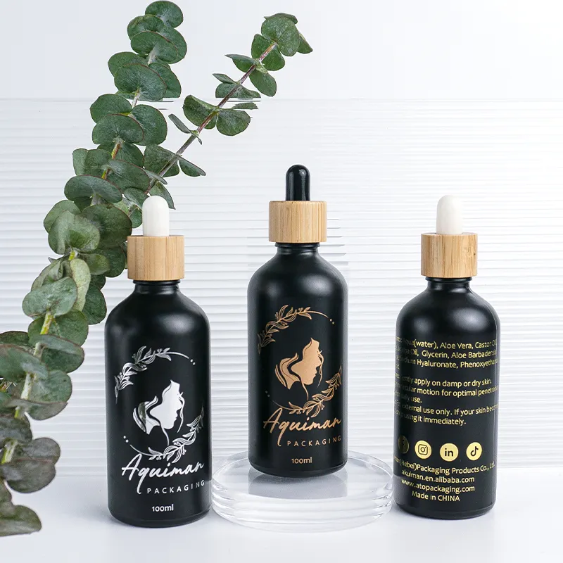 Luxe Essentiële Olie Verpakking 5Ml 10Ml 15Ml 30Ml 50Ml 100Ml Cosmetische Eye Matte Black cbd Serum Dropper Fles Met Doos