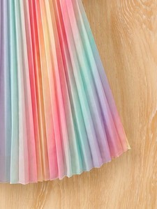 Sommerkleid für Babys ab 6 Monaten, Lässige Baumwollkleidung mit Knöpfen, Lebhaftes Regenbogen-Design, Plissierter Rock, Wellenförmiger Kragen, Prinzessinnenkleid in Knielänge - Product Image 5