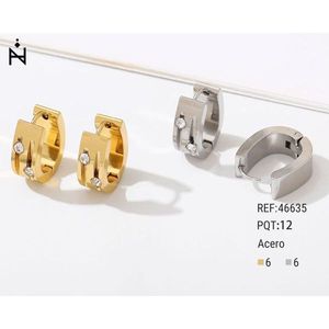 Orecchini a cerchio in cristallo in acciaio inossidabile oro e argento da 6 mm con strass per donna, gioielli alla moda - Product Image 1