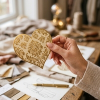 Cartes à boucles d'oreilles personnalisées en carton épais ivoire, motif cœur damassé doré, gaufrage à chaud, pour présentation de bijoux, OEM, personnalisables, en gros