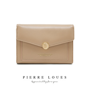 Pierre Loues Tri Fold Women's <b>Wallet</b> Apricot Color Multiple Card Slots Short <b>Wallet</b> Everyday Use - Product Image 5