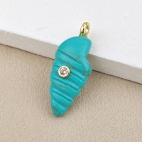 Pendentif en pierres précieuses naturelles (turquoise, quartz rose) en forme de conque Oncomelania plaqué or, breloques incrustées de zirconiums cubiques, breloque de mode, vente en gros