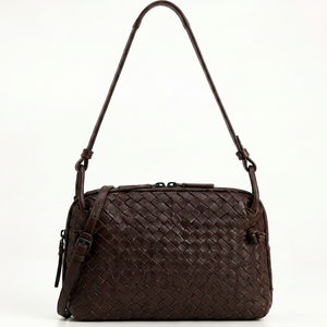 Sac bandoulière Gravs tendance en cuir véritable tressé style bohème, sacoche photo de luxe faite à la main, sac à bandoulière vintage pour femme avec fermeture éclair - Product Image 1