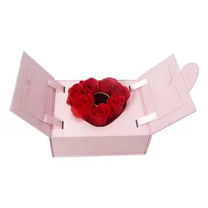 Romantic Double Opening Pink Paper Jewelry Gift Packaging Lifting Ring Box For Engagement